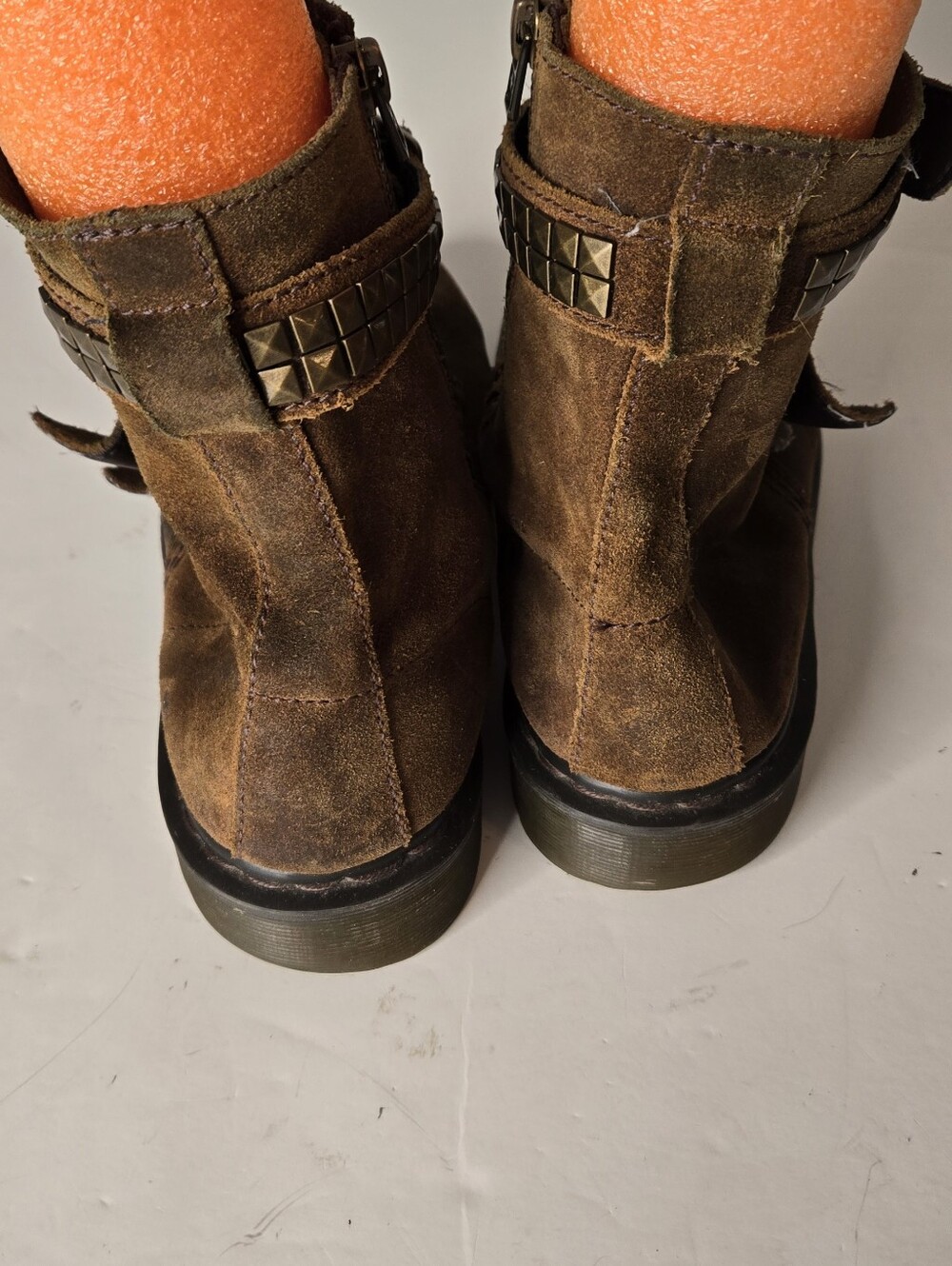 Dr. Martens Brown Suede Studded Triple-Buckle Ankle Boots Size 9 - Picture 4 of 14
